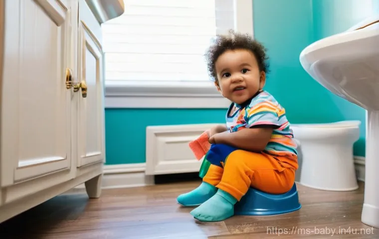 배변훈련 시작 시기 - **Prompt:** A cozy, warmly lit bathroom during the day. A diverse toddler, approximately 2 years old...