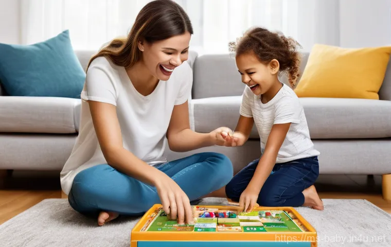 아기와 형제 갈등 해결 - **Prompt:** A cheerful family scene in a sunlit nursery. An older sibling (a boy, around 7-9 years o...