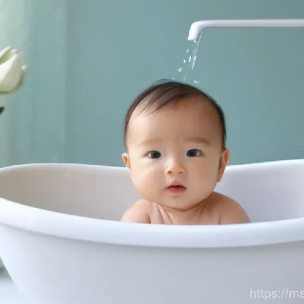 아기 샴푸 선택법 - **Prompt:** A heartwarming scene of a Malay mother gently bathing her baby in a clean, brightly lit ...