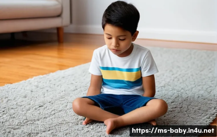 아기와 미디어 사용 시간 - **Prompt 1: The Distant Gaze of a Young Child**
    "A young child, approximately 5 years old, sits ...