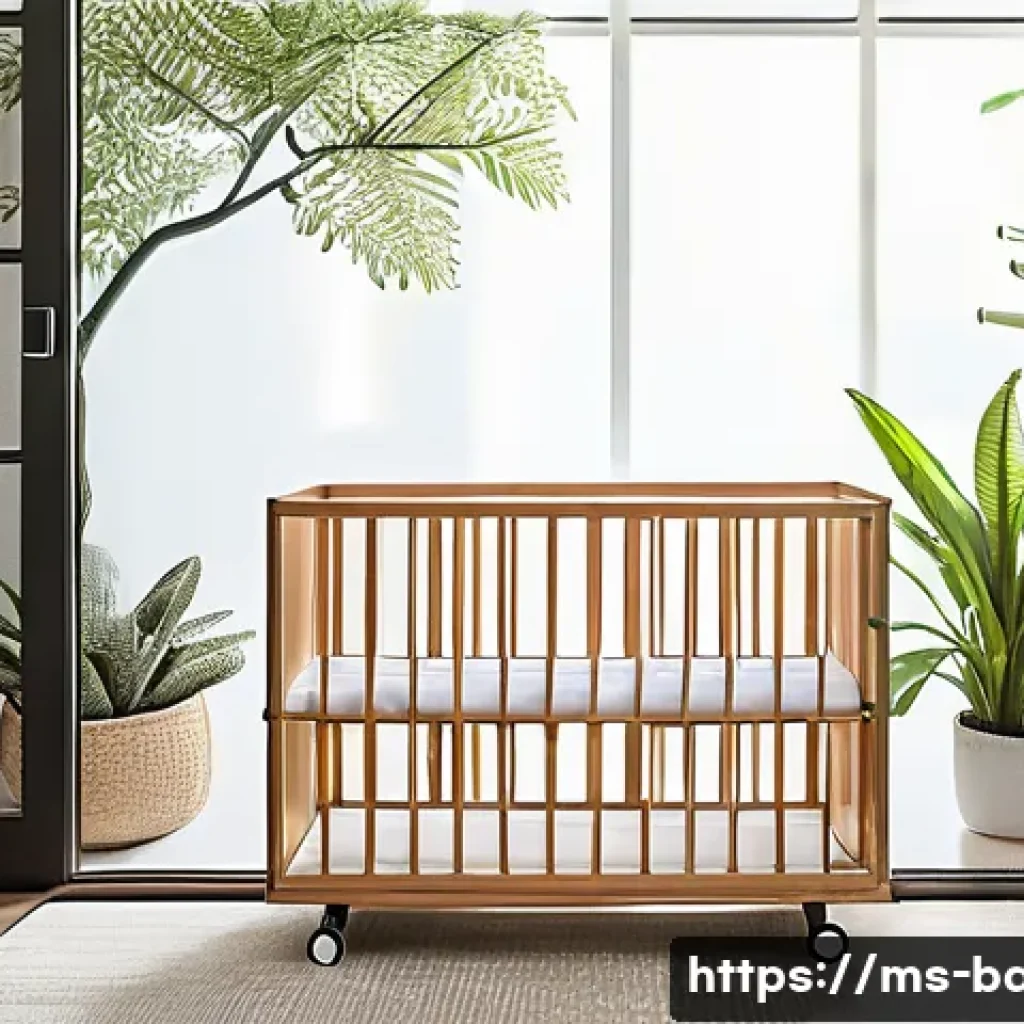아기 침대 대여 서비스 - A modern baby crib rental setup in a cozy Malaysian home environment, featuring a stylish foldable w...