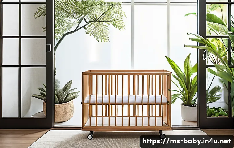 아기 침대 대여 서비스 - A modern baby crib rental setup in a cozy Malaysian home environment, featuring a stylish foldable w...