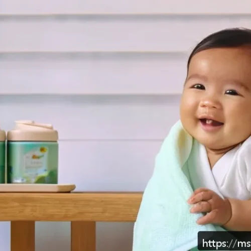 아기 생활습관 형성 - A calm and cozy Malaysian nursery scene showing a smiling baby wearing a clean diaper, gently rubbin...