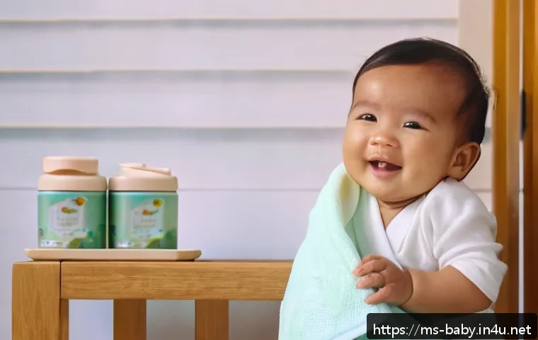 아기 생활습관 형성 - A calm and cozy Malaysian nursery scene showing a smiling baby wearing a clean diaper, gently rubbin...